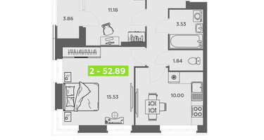 2-к. квартира, 52&nbsp;м²