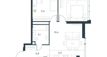 3-к. квартира, 56 м²