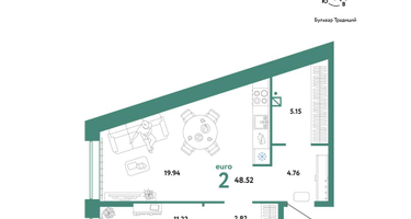 2-к. квартира, 48&nbsp;м²