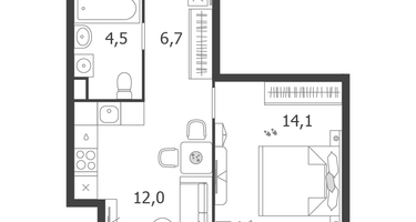 1-к. квартира, 37&nbsp;м²