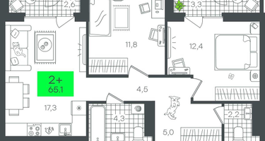 2-к. квартира, 65&nbsp;м²