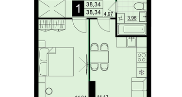 1-к. квартира, 38 м²