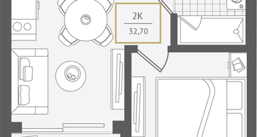 2-к. квартира, 33&nbsp;м²