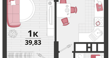 1-к. квартира, 39&nbsp;м²