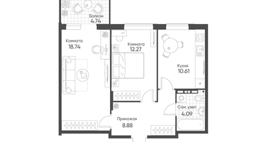2-к. квартира, 56&nbsp;м²