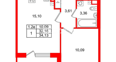 1-к. квартира, 32&nbsp;м²