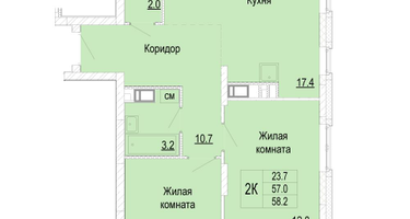 2-к. квартира, 58&nbsp;м²
