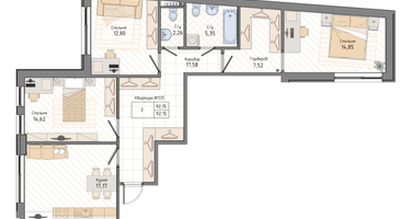 3-к. квартира, 92 м²