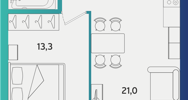 1-к. квартира, 43 м²