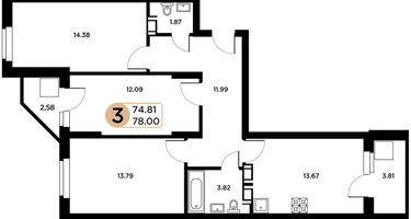 3-к. квартира, 76&nbsp;м²