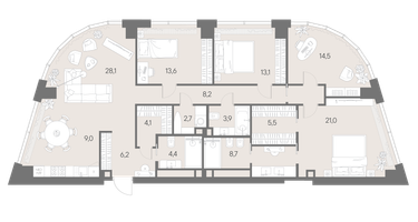 4-к. квартира, 143&nbsp;м²