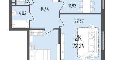 2-к. квартира, 72&nbsp;м²