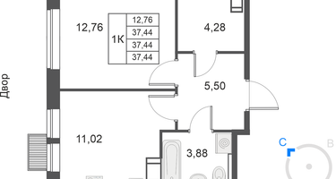 1-к. квартира, 37&nbsp;м²