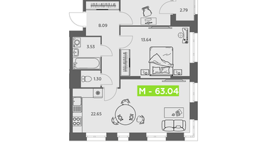 Студия, 63&nbsp;м²