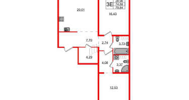 2-к. квартира, 79&nbsp;м²