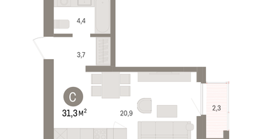 Студия, 31&nbsp;м²