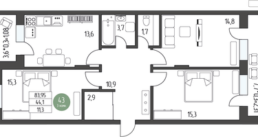 3-к. квартира, 83&nbsp;м²