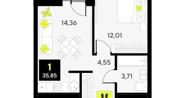 1-к. квартира, 35&nbsp;м²
