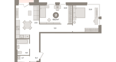 2-к. квартира, 68&nbsp;м²
