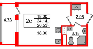 Студия, 24 м²