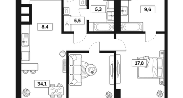 2-к. квартира, 80&nbsp;м²