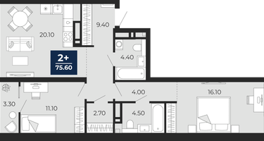2-к. квартира, 72 м²