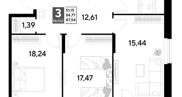 3-к. квартира, 87&nbsp;м²
