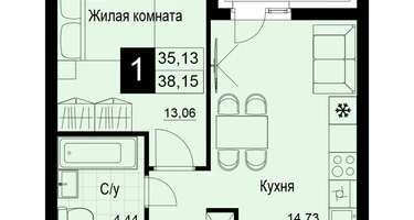 1-к. квартира, 36&nbsp;м²