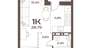 1-к. квартира, 27 м²