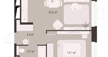 1-к. квартира, 44&nbsp;м²