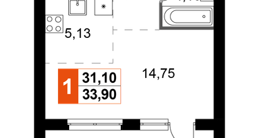 1-к. квартира, 33 м²