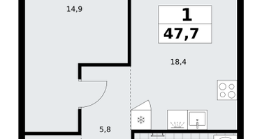 1-к. квартира, 47 м²