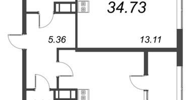 1-к. квартира, 34&nbsp;м²