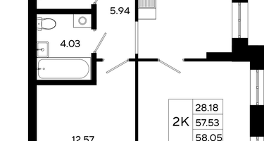 2-к. квартира, 58&nbsp;м²
