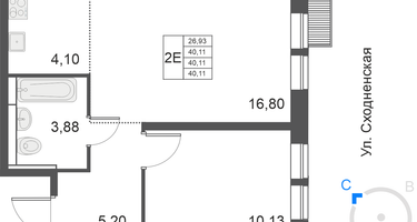 2-комнатная квартира, 40&nbsp;м²