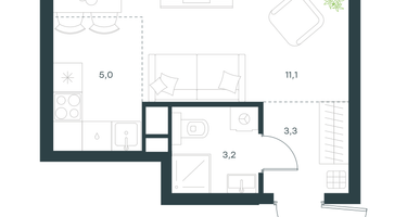Студия, 22 м²