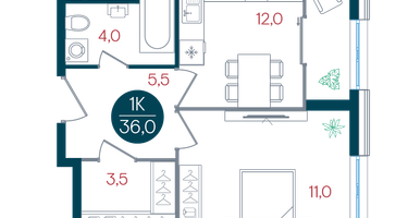 1-к. квартира, 36 м²