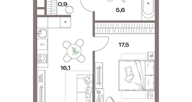 2-к. квартира, 43 м²
