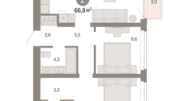 2-к. квартира, 66 м²