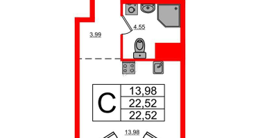 Студия, 22 м²