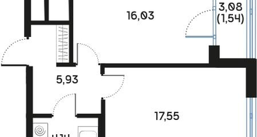 1-к. квартира, 45&nbsp;м²