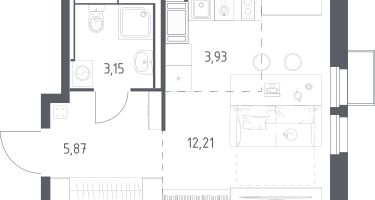 Студия, 25&nbsp;м²