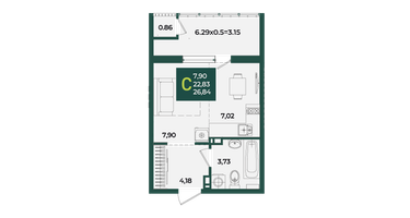 Студия, 26&nbsp;м²