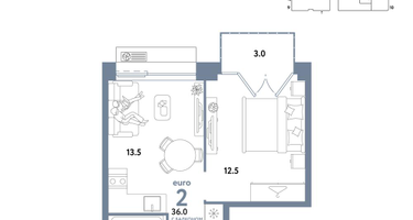 2-к. квартира, 36&nbsp;м²