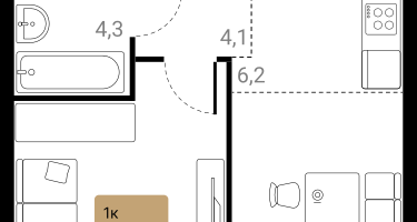 1-к. квартира, 40&nbsp;м²