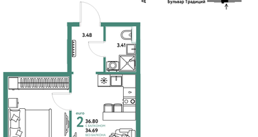 2-к. квартира, 36 м²