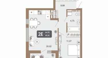 2-к. квартира, 46&nbsp;м²
