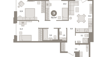 3-к. квартира, 78&nbsp;м²
