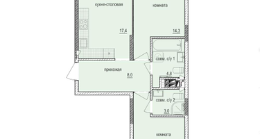 2-к. квартира, 62&nbsp;м²