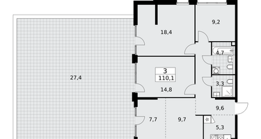 3-к. квартира, 109&nbsp;м²